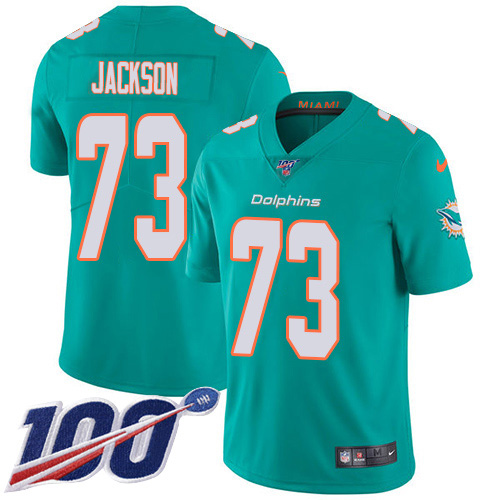 Miami Dolphins #73 Austin Jackson Aqua Green Team Color Men Stitched NFL 100th Season Vapor Untouchable Limited Jersey->miami dolphins->NFL Jersey